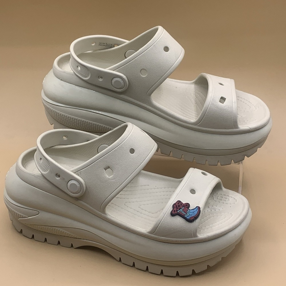 Crocs Classic Mega Crush Sandal Women's Thick Soled Chunky Sandals Beige Size 8